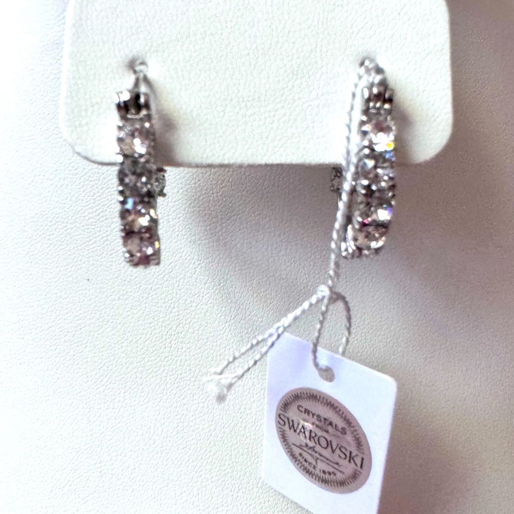 White crystal inside outside sterling silver hoops